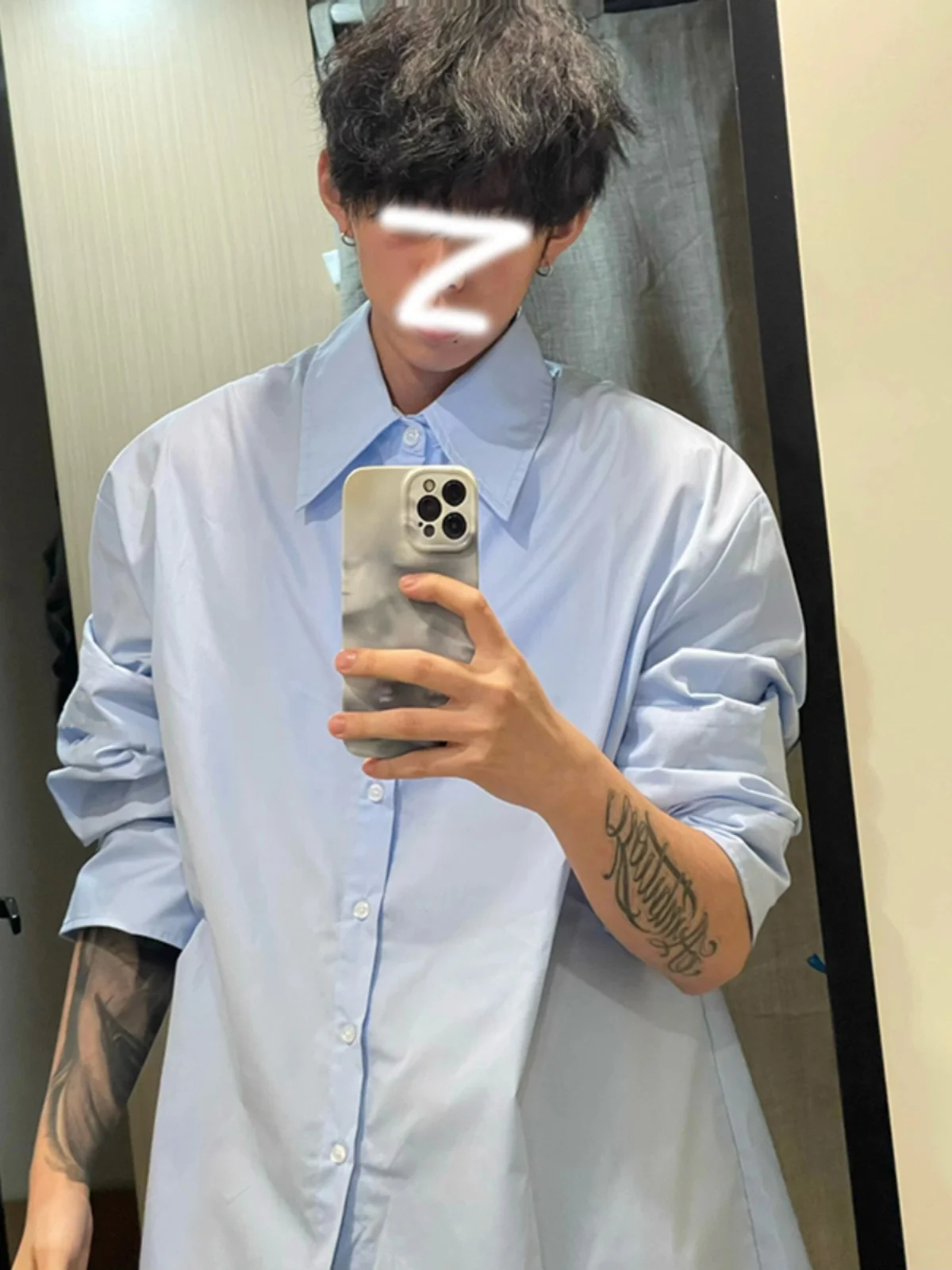 

Blue Spring Casual irt Men's High-End College Sle Loose Fit Trendy Brand irt Spring 2024 Long Sve Polyester Fiber