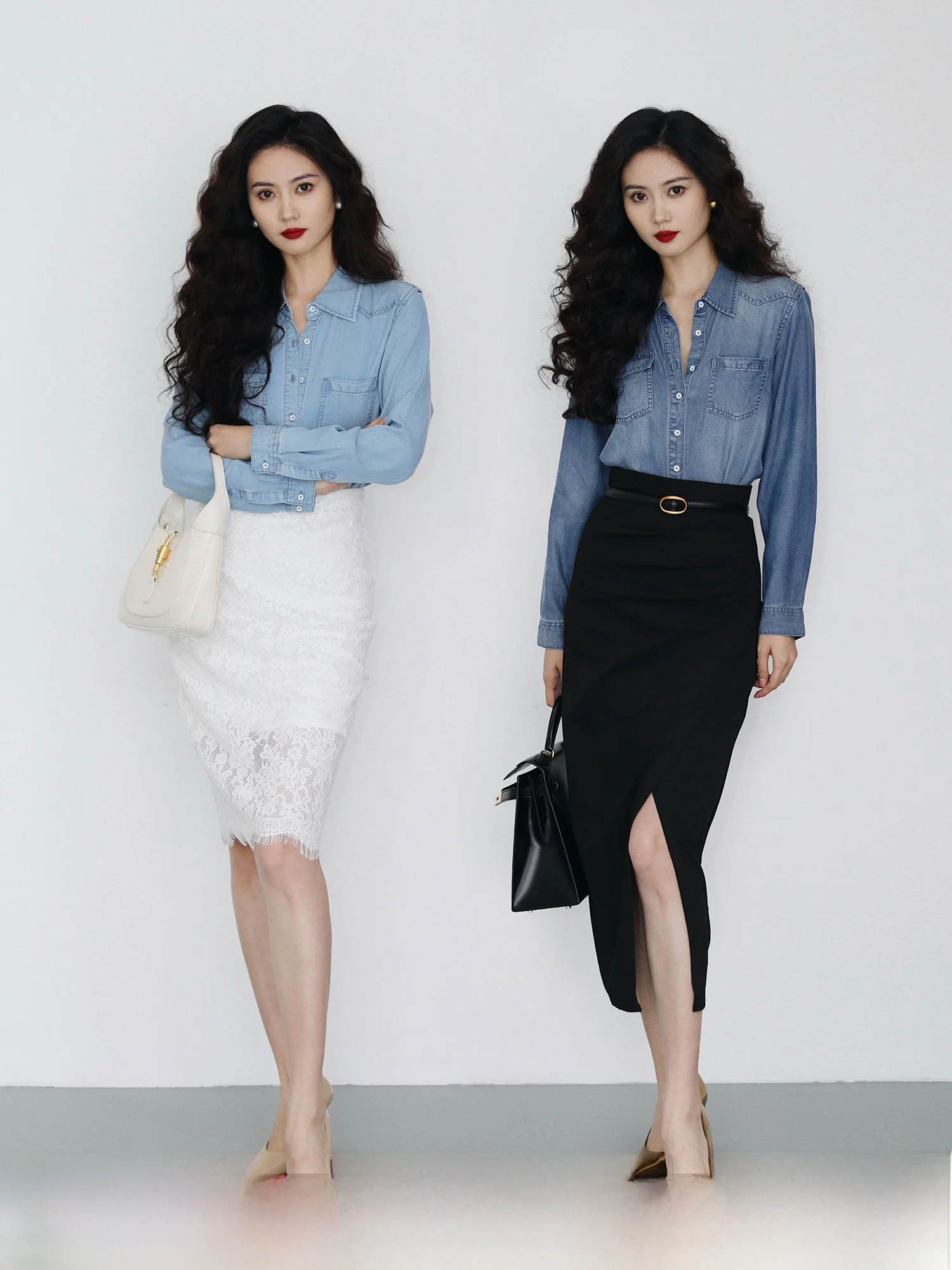 

TAIYANG OFFICE Women's Light Blue Long Sve Denim irt Thin Outerwear Spring Autumn New Arrival Straight Cut Commute Sle