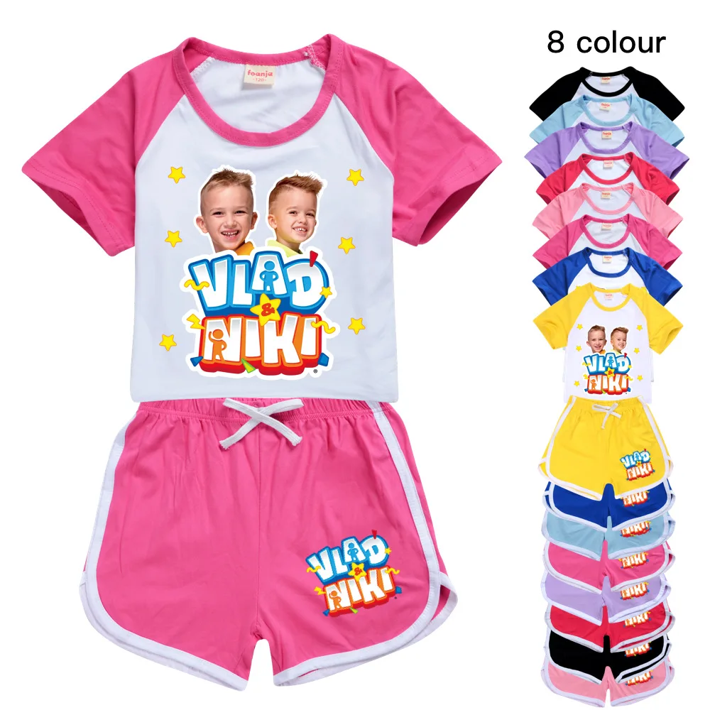 

2024 Summer Children vlad niki Pajamas Set Short Sleeve T Shirt+Shorts 2pc sets Kids Boy Girls Pijamas Cartoon Baby Sleepwear