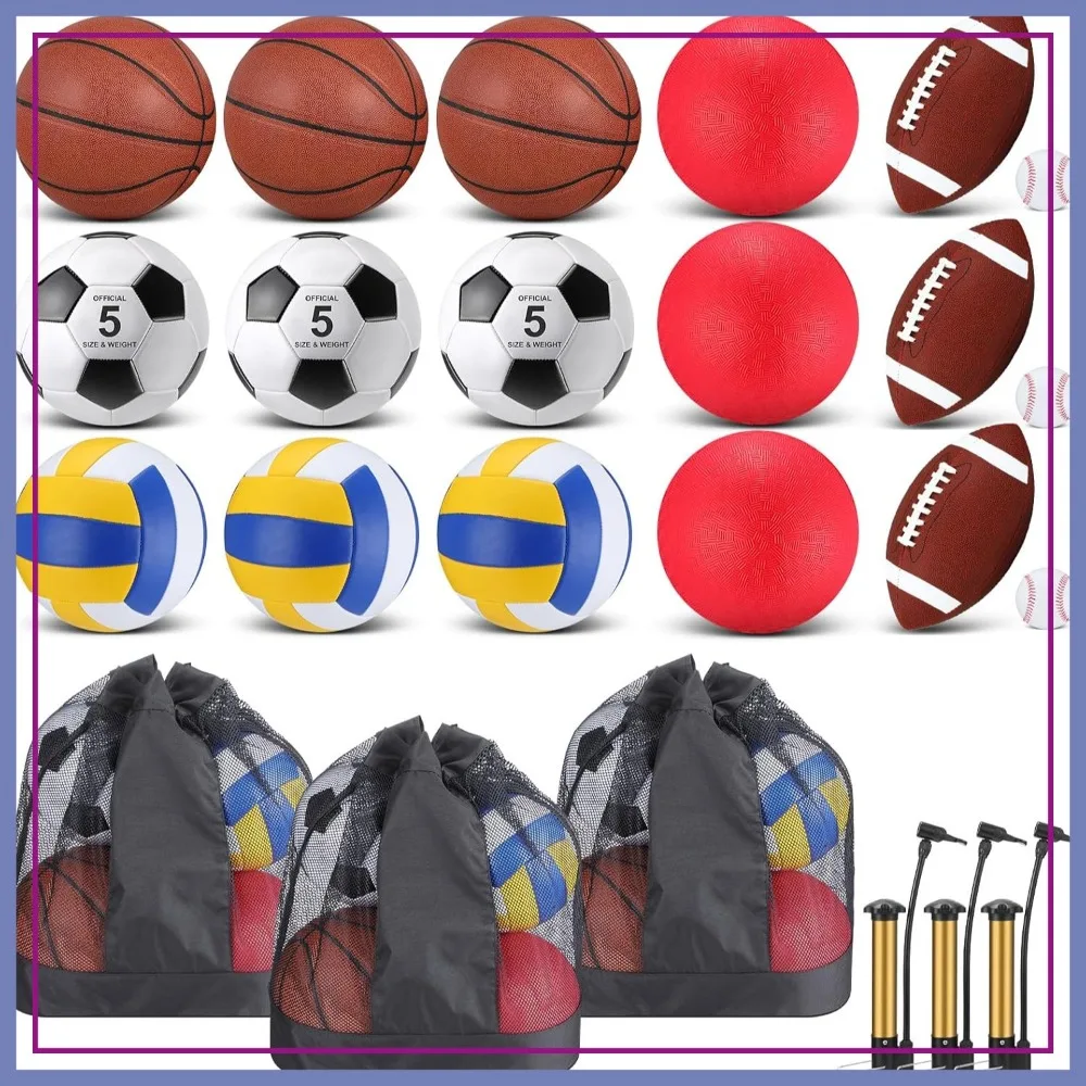

18 Pcs Sport Balls Set with Pump and Mesh Bags for Indoor Outdoor Play