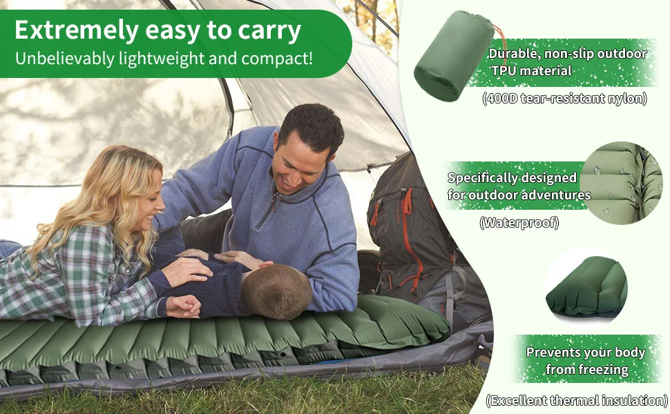 Ultraleichte, extra dicke 4-Zoll-Camping-Isomatte mit integriertem Kissen und Fußpumpe, aufblasbare Isomatte für Camping im Freien – Detail 3