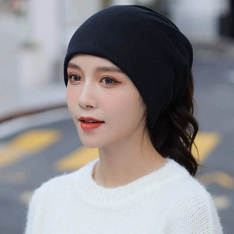 Outdoor Fashion Turban Hats For Women Beanie Windproof Baggy Cap Suncreen Casual Headwear Head Wrap/Mask New Solid Color