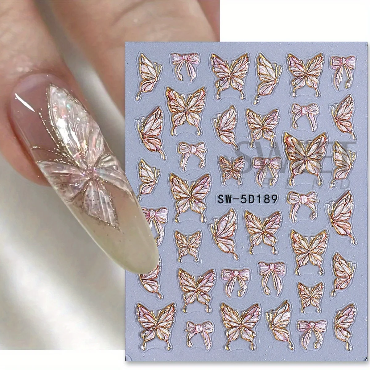 3 pezzi 5D Aurora Fata Farfalla Adesivo per unghie in rilievo Conchiglia di cristallo Ali d'angelo Design dell'arco Grazioso Shimmer Decalcomanie Manicure Decor