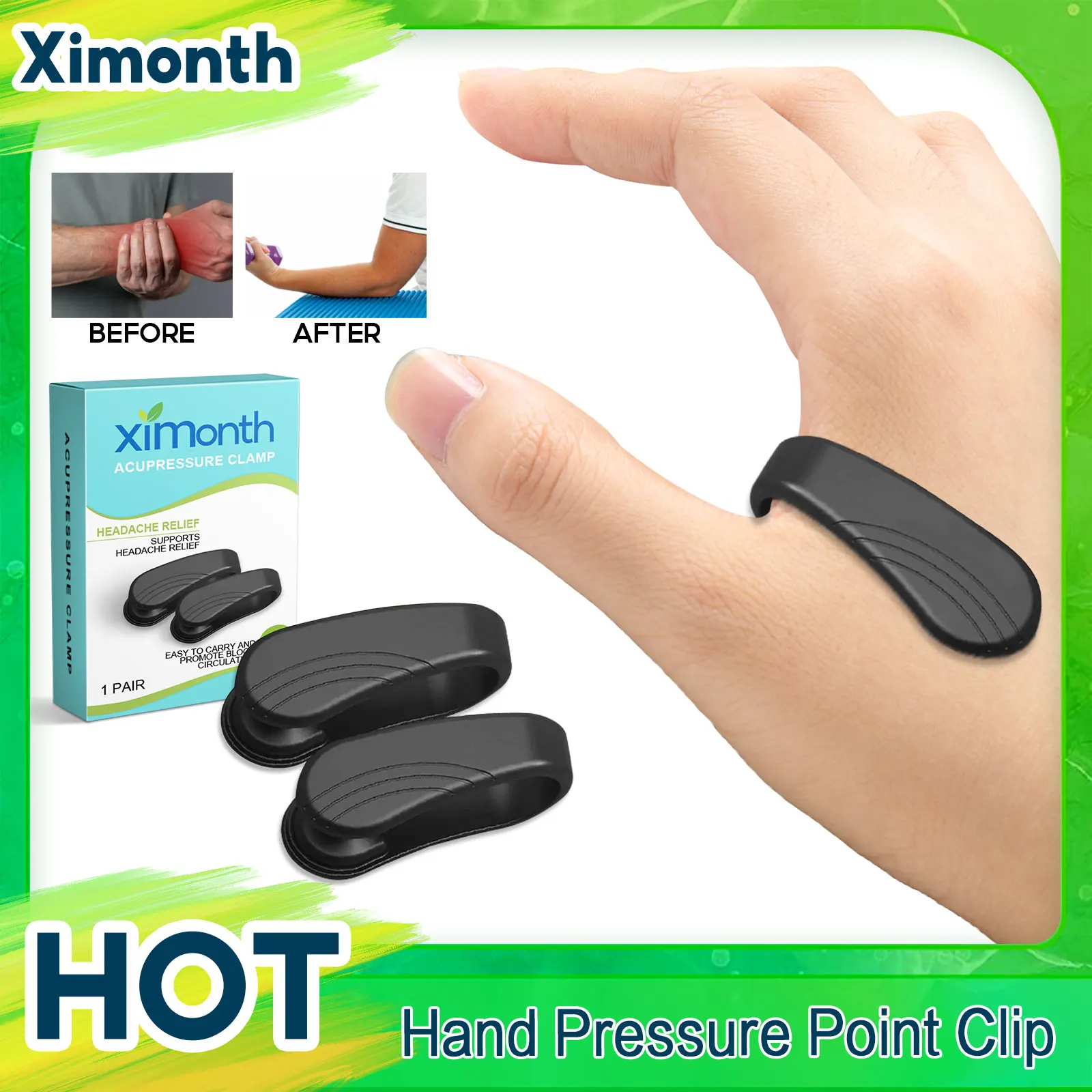 Tiger Point Massage Clip Headache Migraine Relief Stress Anxiety Relax Hand Pain Meridian Acupressure Clip For Blood Circulation