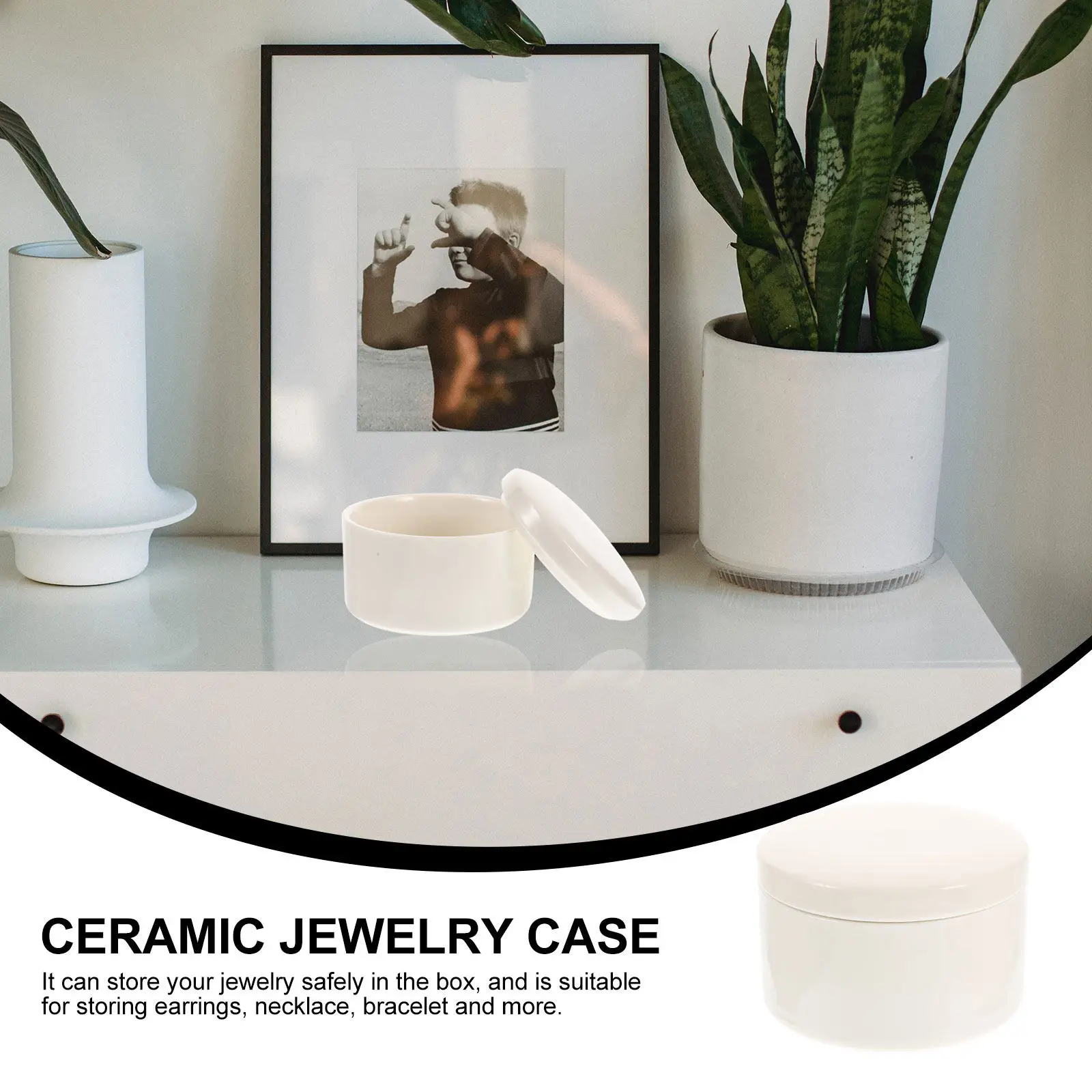 

Керамическая шкатулка для украшений белая круглая, органайзер для женских украшений, контейнер для серег, колец, ожерелий, для дома