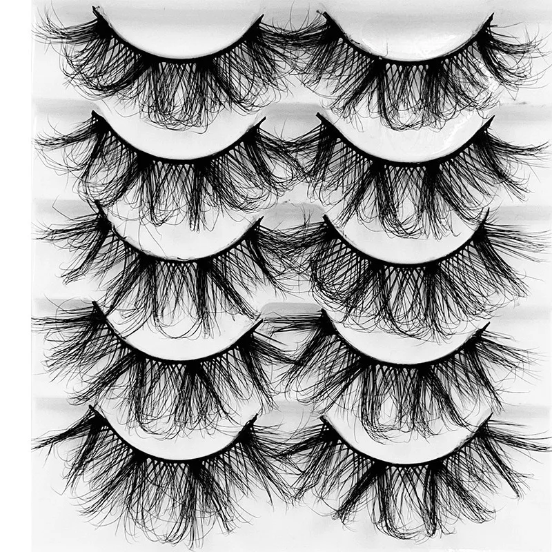 Dramatic 25 Mm Artificial Mink Eyelashes Pack of 5 Pairs Wispy Long Thick Fluffy Strip Eye Lashes