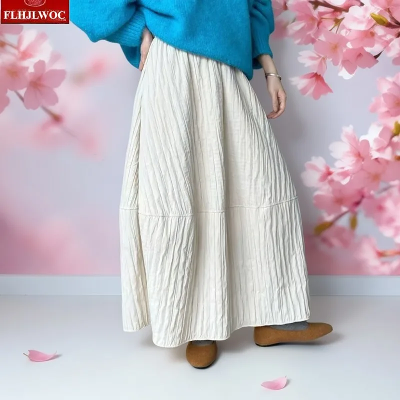Japanese Mori Girls Warm Winter Skirts Hot Sales 2026 FLHJLWOC Brand New Year Woman Retro Vintage A Line Black Long Thick Skirt