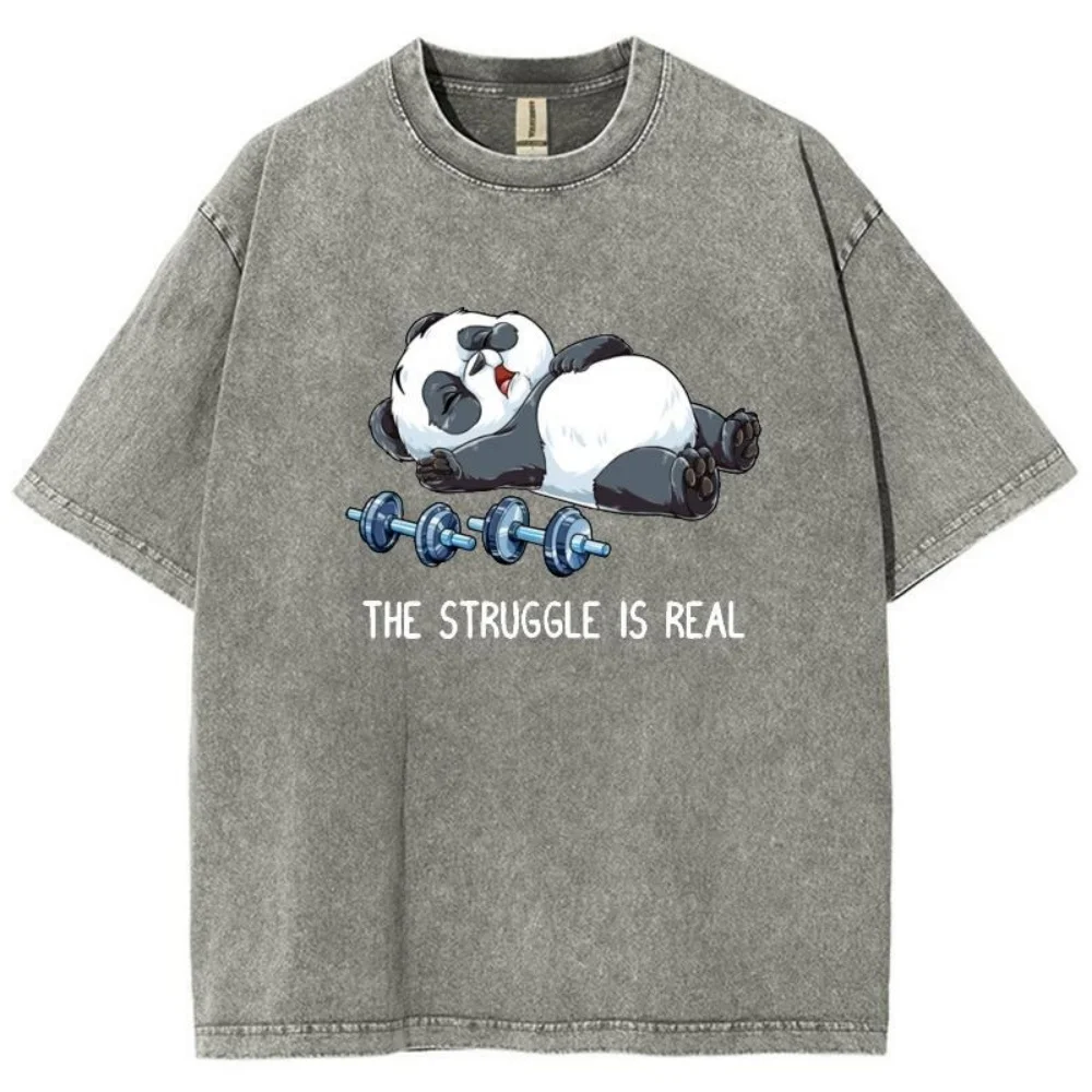 تي شيرت رجالي بتصميم ياباني عتيق مطبوع عليه نمط الباندا القديم بأكمام قصيرة كاجوال للشارع الأمريكي Harajuku Cottons Tees
