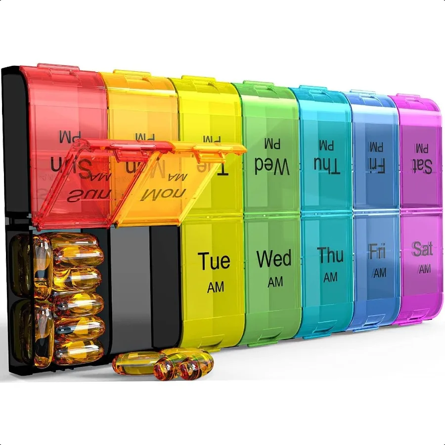 Extra Large Pill Organizer 2 Times a Day Weekly XL AM PM Pill Case 7 Day Pill Box Twice a Day Oversized Daily Medicine Pill Org