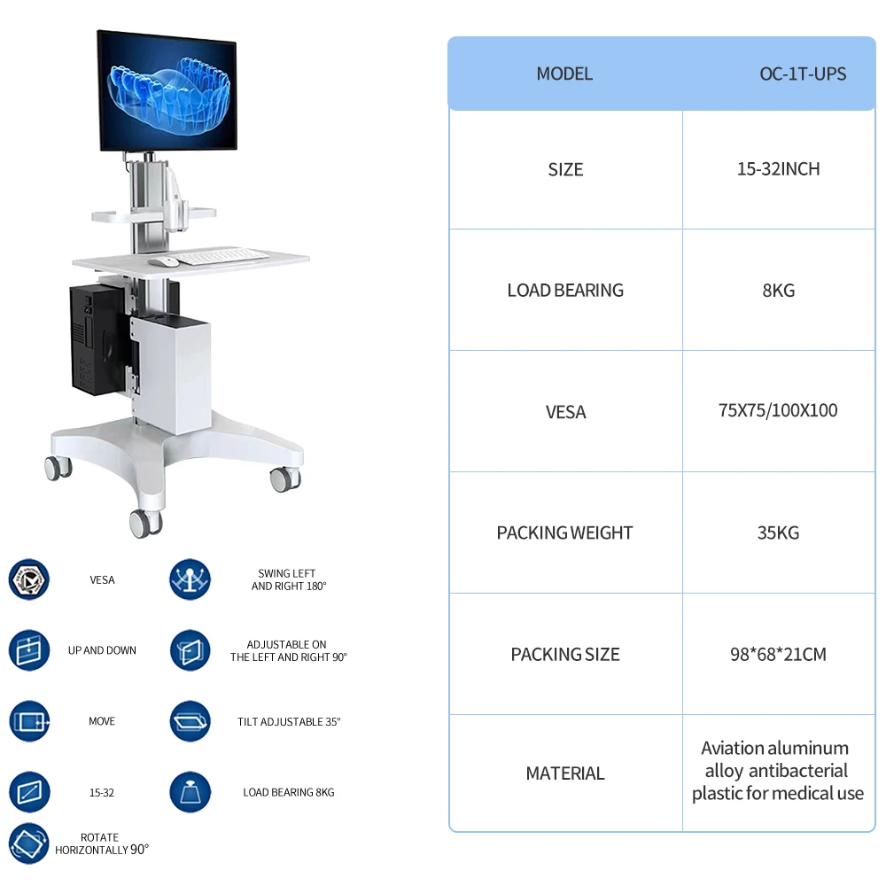 Dental Clinic Cart mobile Workstation intraoral Scanner Cart mobile Cart For Intraoral Scanner oral scanner trolley