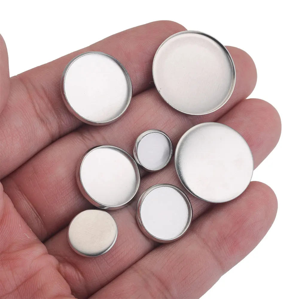 20pcs Fit 8 10 20mm NO Hole Stainless Steel Flat Back Blank Cabochon Base Tray Setting Bezels Pendant Charms FOR Jewelry Making