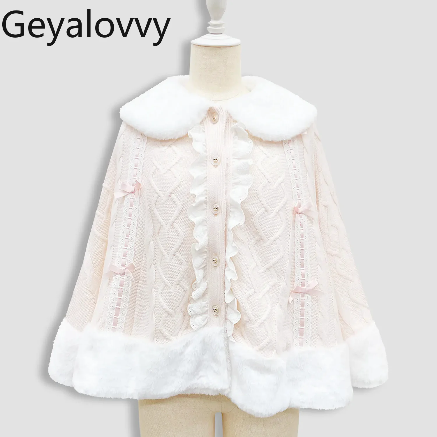 

Women's Loose Loose Coats Sweet and Cute Lolita Girl Doll Collar Bow Knitted Cape Japanese Style 2025 New Casual Capes