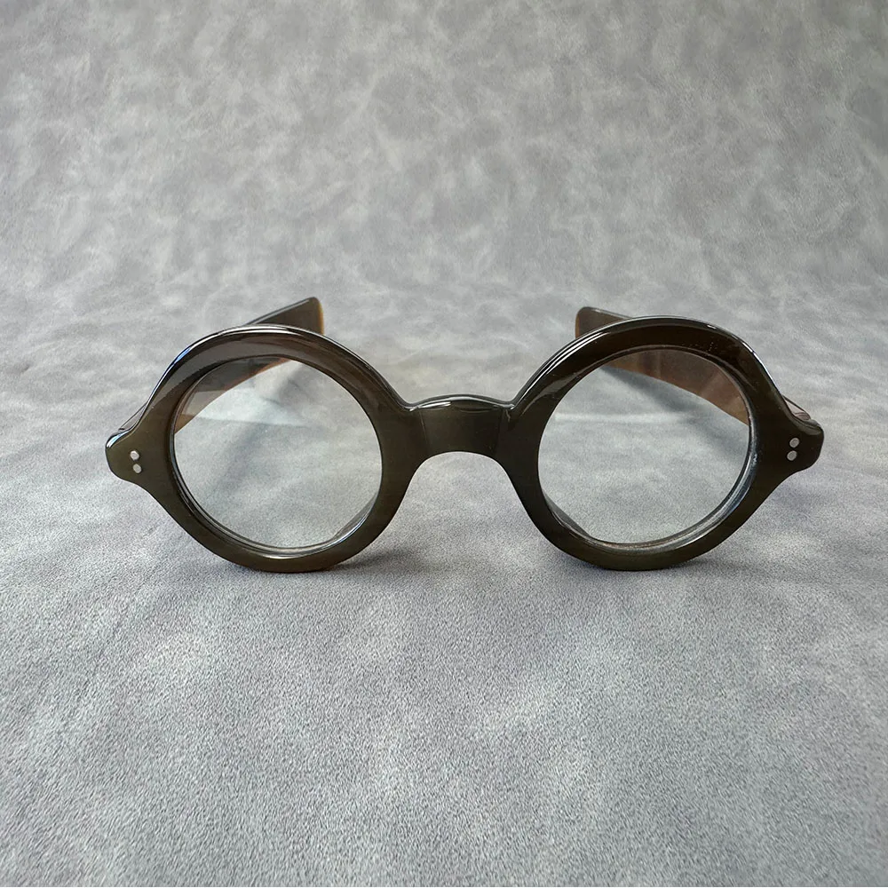 

Eyeglass Frames Rivets Handmade Nautral Horn Wide Temple Reading Glasses Frames Vintage Small Round Myopia Lenses Eyeglasses