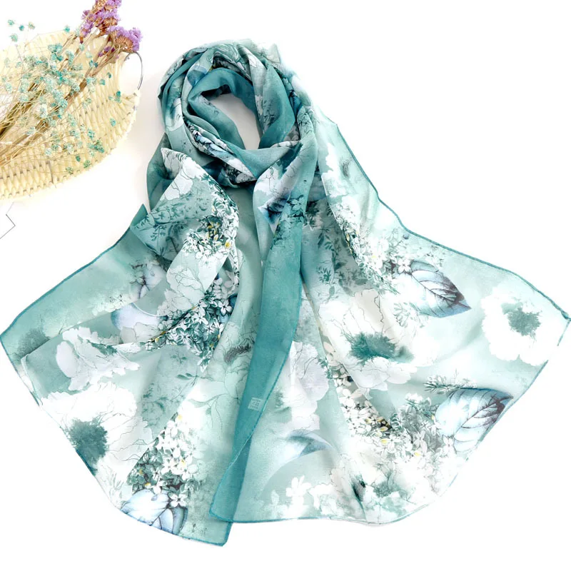 Bright Peony Gradient Flower Elegant Beautiful Chiffon Bandana Scarf Women Foulard Summer Travel Sunscreen Thin Hijab Shawl