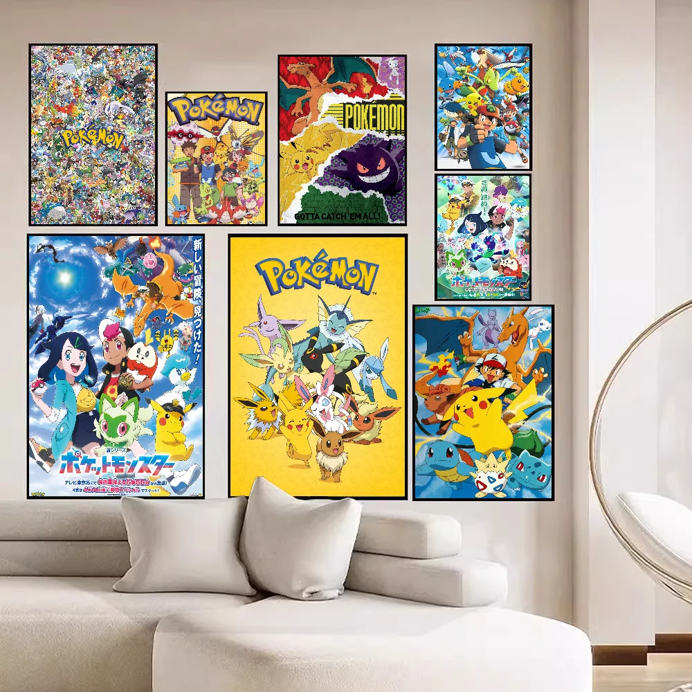 Anime P-Pokemon Peripherals Roles Vintage Posters Sticky Retro Kraft Paper Sticker DIY Room Bar Cafe Kawaii Room Decor