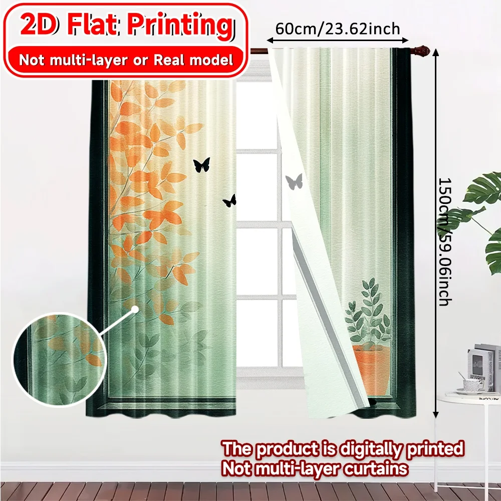 2D FLAT PRINTING 2pcs Curtains (Without Rod) Cats by the Window April Fools is Day Festival Creative Curtains Semi-Sheer