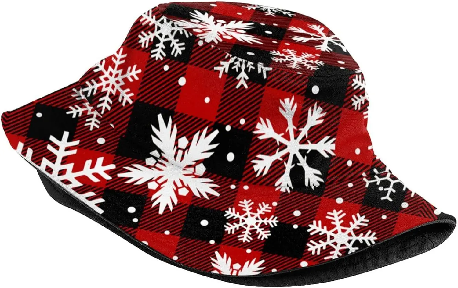 Christmas Red Snowflakes Pattern Bucket Hat Packable Fashion Fisherman Hat Travel Beach Sun Hat 2