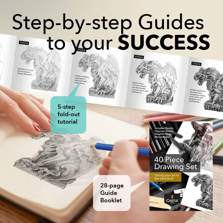 40-Piece Premium Drawing and Sketching Set with Step-by-Step Tutorial for Artists Professionals and Beginners Featuring High-Qu