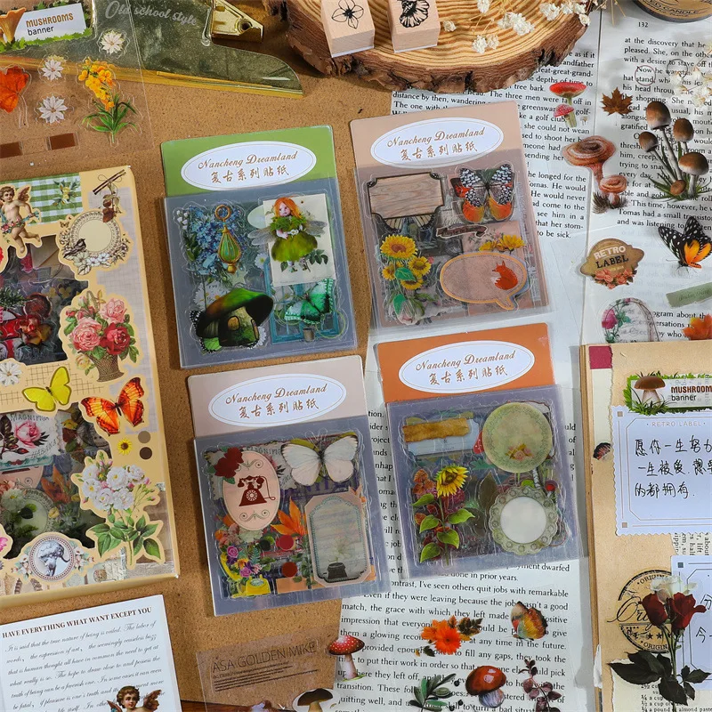 100 Sheets of Non-repeating Boxed Stickers Retro Floral Creative Pet Waterproof Transparent Decorative Stickers