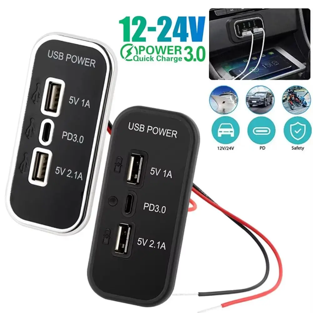 Professional 12-24V USB Outlet Dual USB A Flush Mount Fast Charger Socket 18W USB C USB Socket Marine
