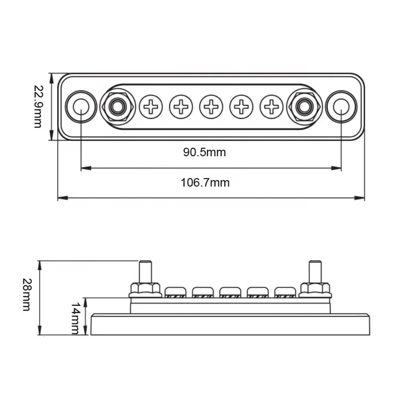 5 Way Screw Power Block 100A 48V DC Solar Marine Boat Copper Ground Bus Bar Car RV Wire Connector