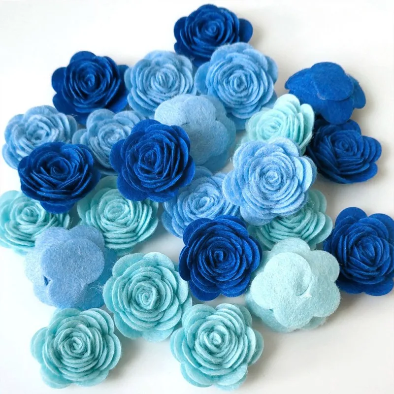 24PCS Mixed Artificial Felt Rose Flower DIY Handmade Craft Material Ferramentas para Bow Headband Applique Costura Acessórios