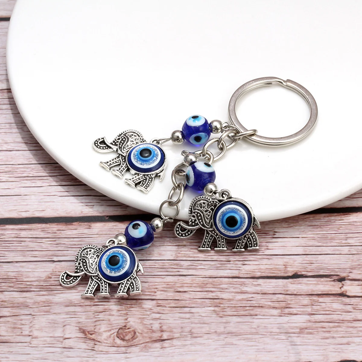 

2Pcs Blue Eye Luck Elephant Key Chain Pendant Decorative Hanging Charm Bag Ornament Evil Eye Accessory Hanging Pendant