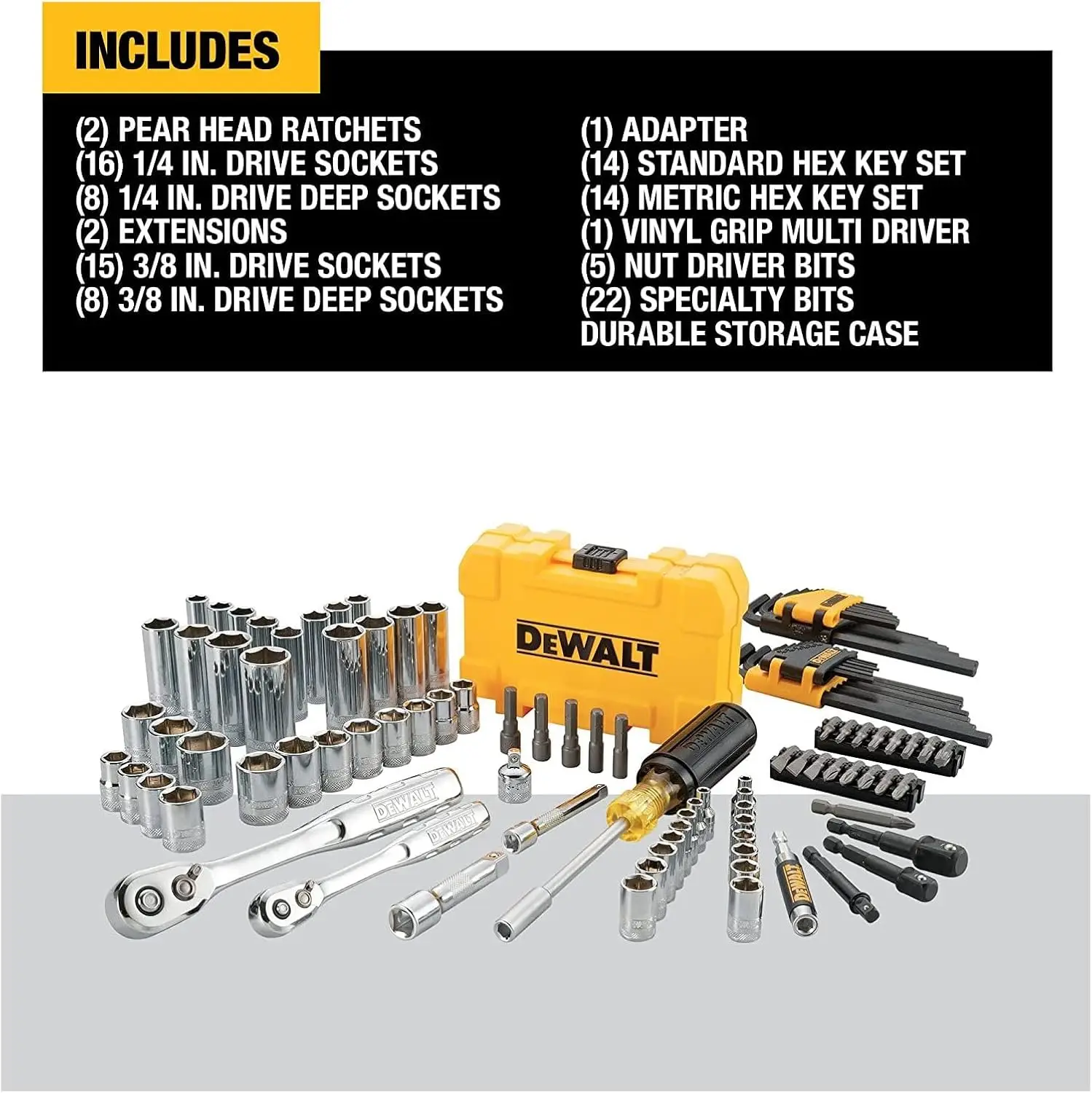 DEWALT Mechanics Tools Kit and Socket Set, 1/4