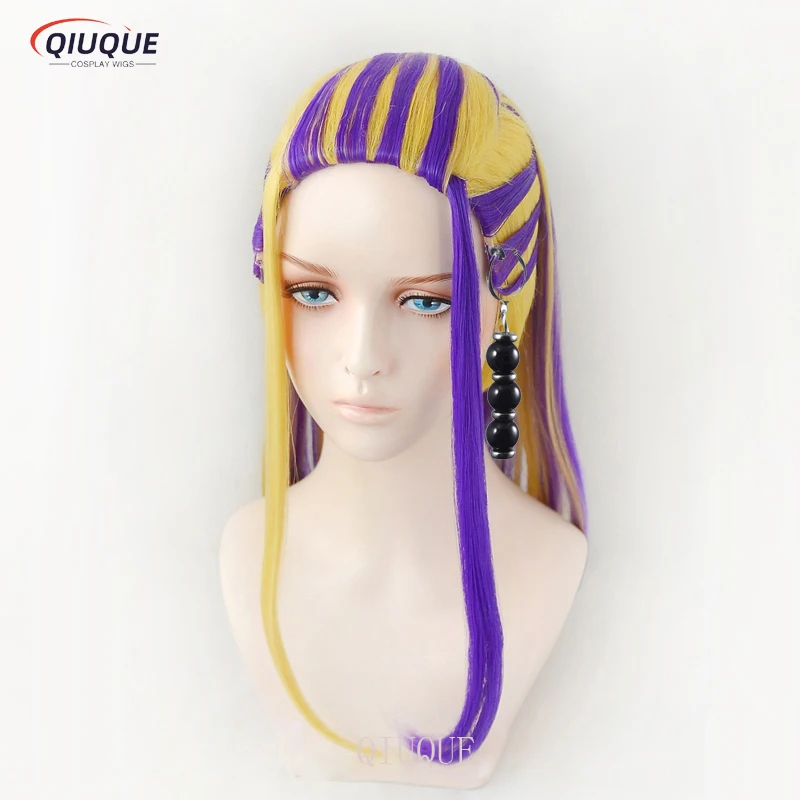 Anime Wakasa Imaushi Cosplay Wig Golden Purple Heat Resistant Synthetic Hair Wigs + Earrings + Wig Cap