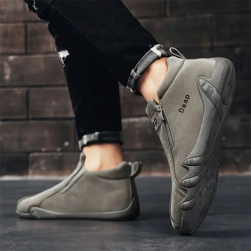 Autumn Suede Casual Shoes for Men 2023 Fashion Round Toe Flat Slip on Walking Shoes for Men Outdoor Light Male High Top Sneakers