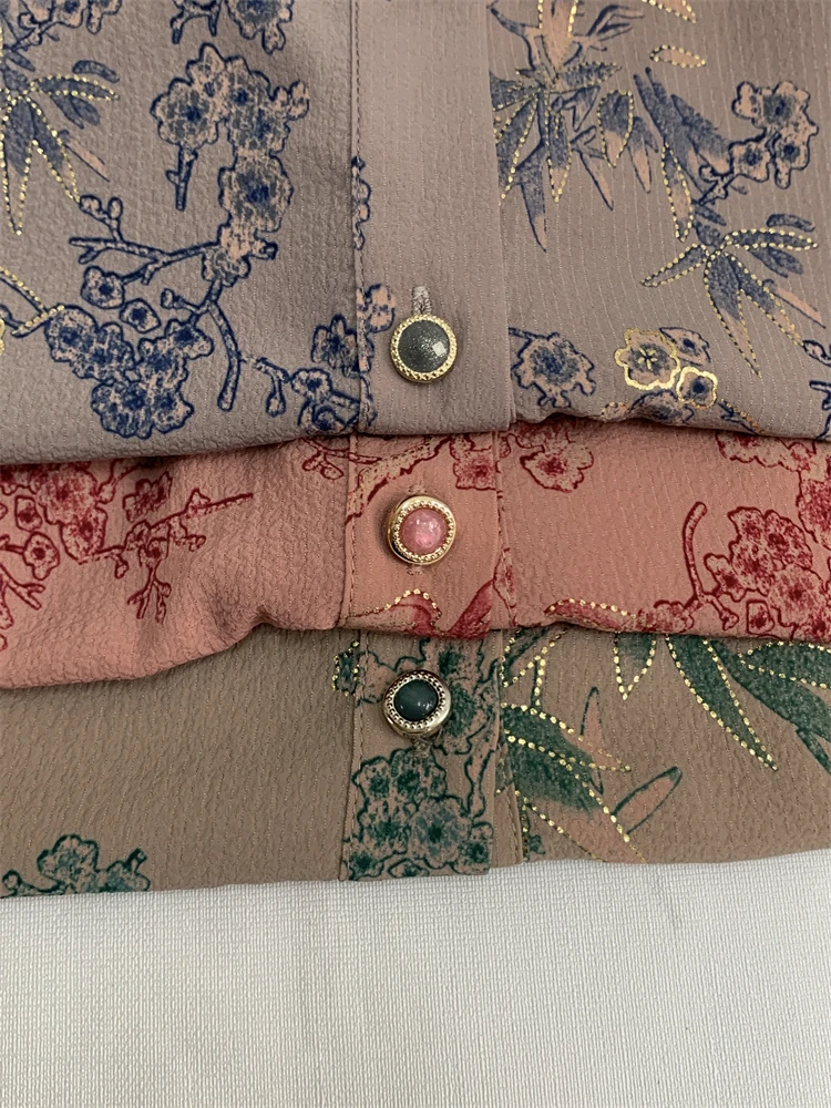 andma Summer irt Mid-Sve Printed Loose Fit Button-Up Top Seven-Quarter Sve ly Women's Casual Sle Floral irt