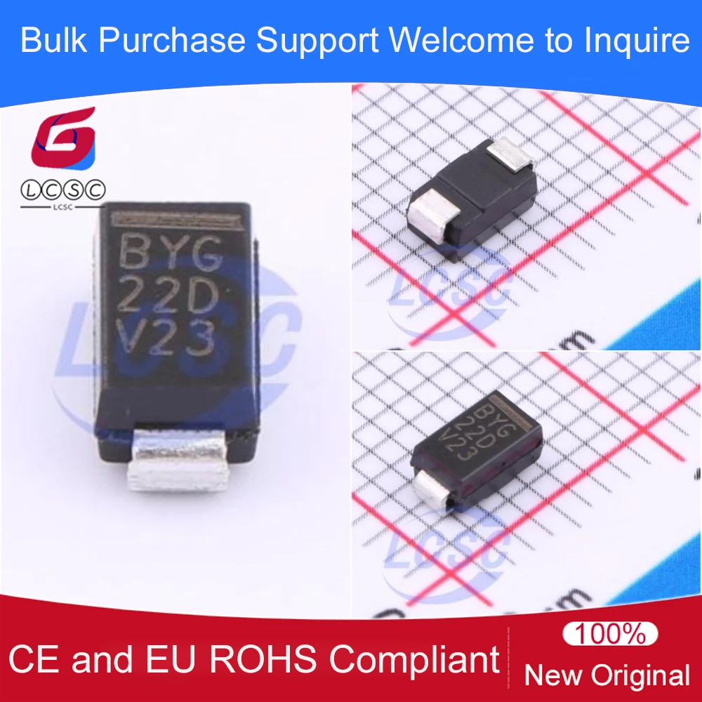 20Pcs/Original BYG22D-E3/TR Ultrafast Avalanche SMD Rectifier 1.1V 2A 200V 25ns 2A SMA DO-214AC 2-Pin BYG22D