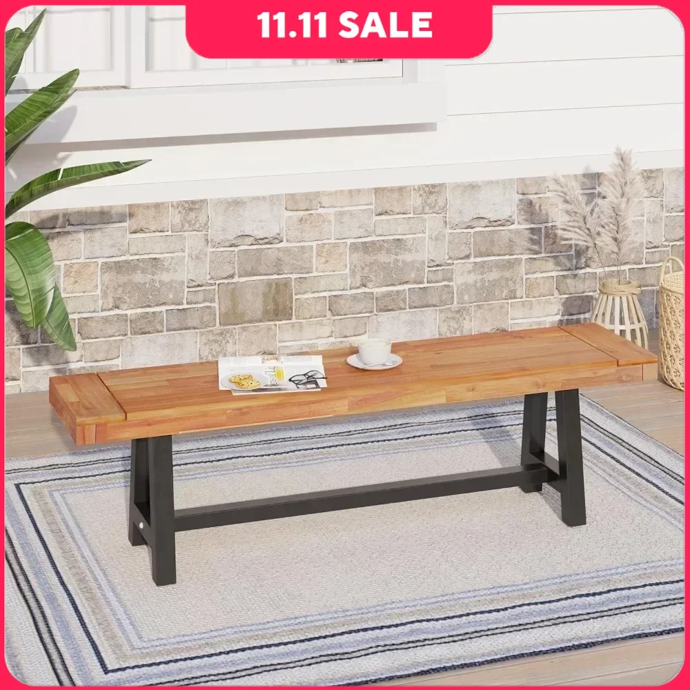 Outdoor Bench Patio Benches Wood, Wooden Garden Bench Backless Narrow Long Clearance for Front Porch Locker Room, Patio Benches