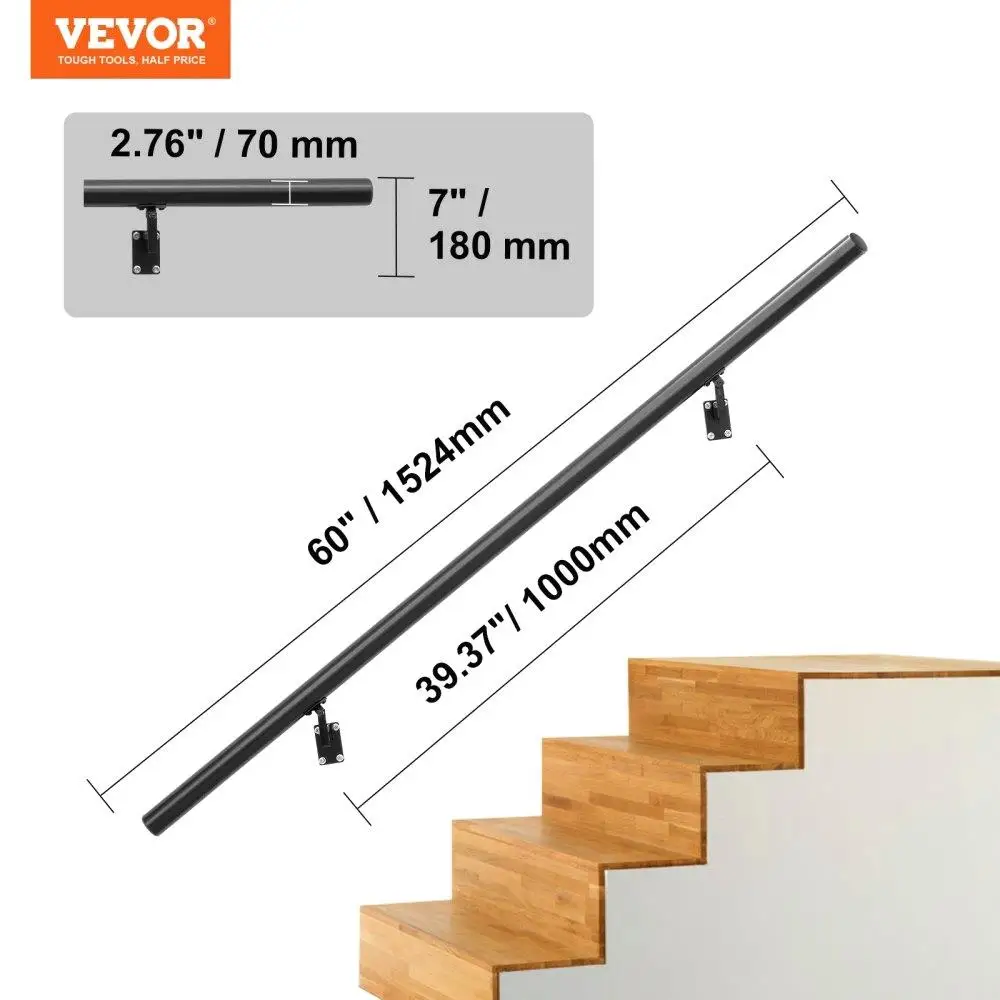 Handrail Stair Railing, 5 ft, Wall Mount Handrails for indoor Stairs, Thickened Aluminum Alloy Hand  with Installation Kit,