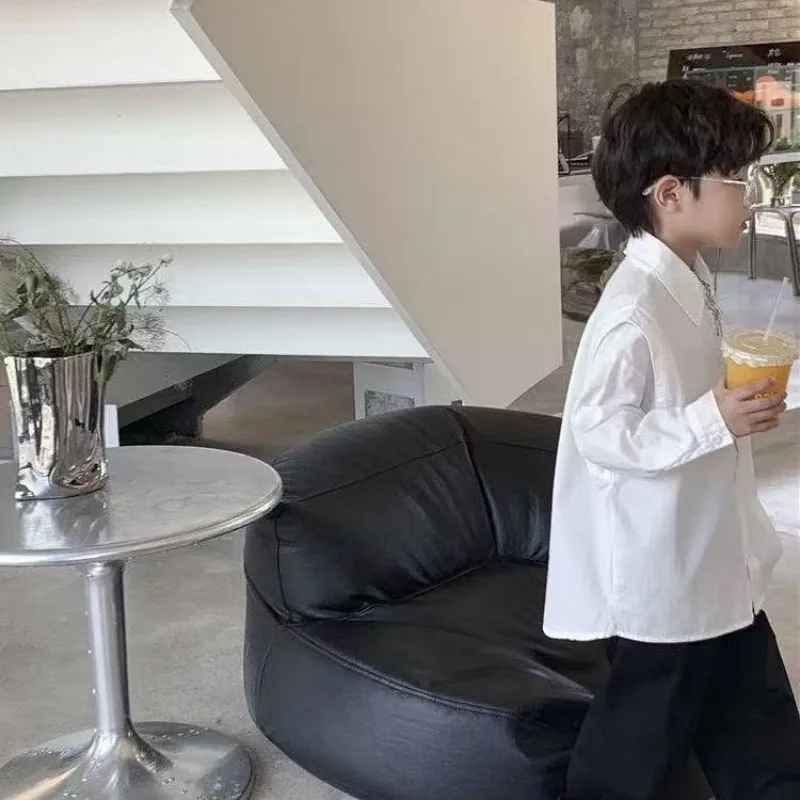 Boys Long Sleeve Shirt Spring Autumn New Fashion Kids Solid Color Turn-Down Collar Casual Top Children Clothing