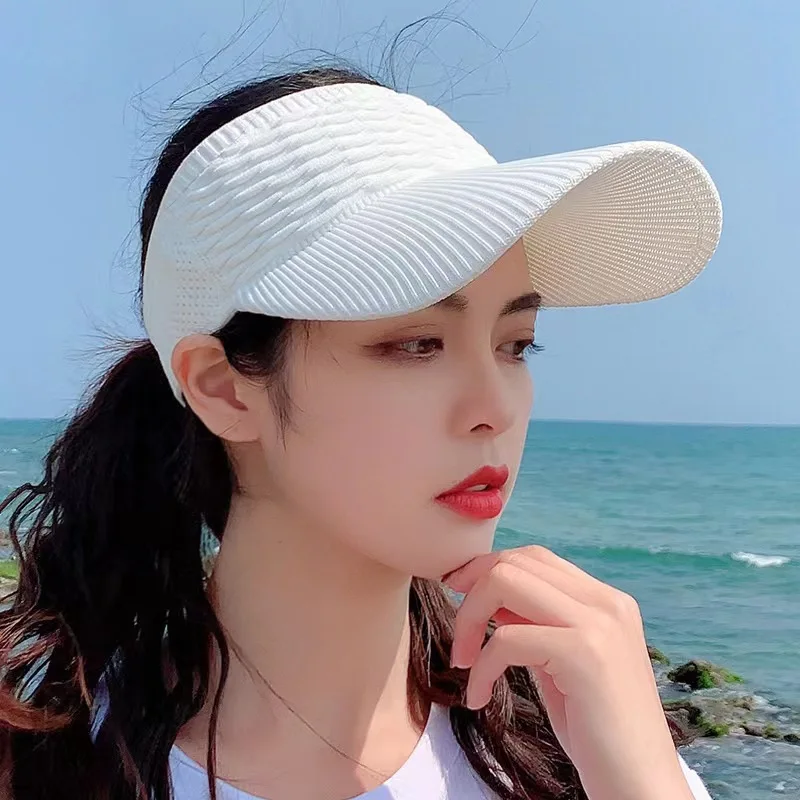 

Fashion Folds Design Women Empty Top Hat Summer Solid Color Large Brim Sunscreen Hat Outdoor Elastic Fabric Sports Sun Cap