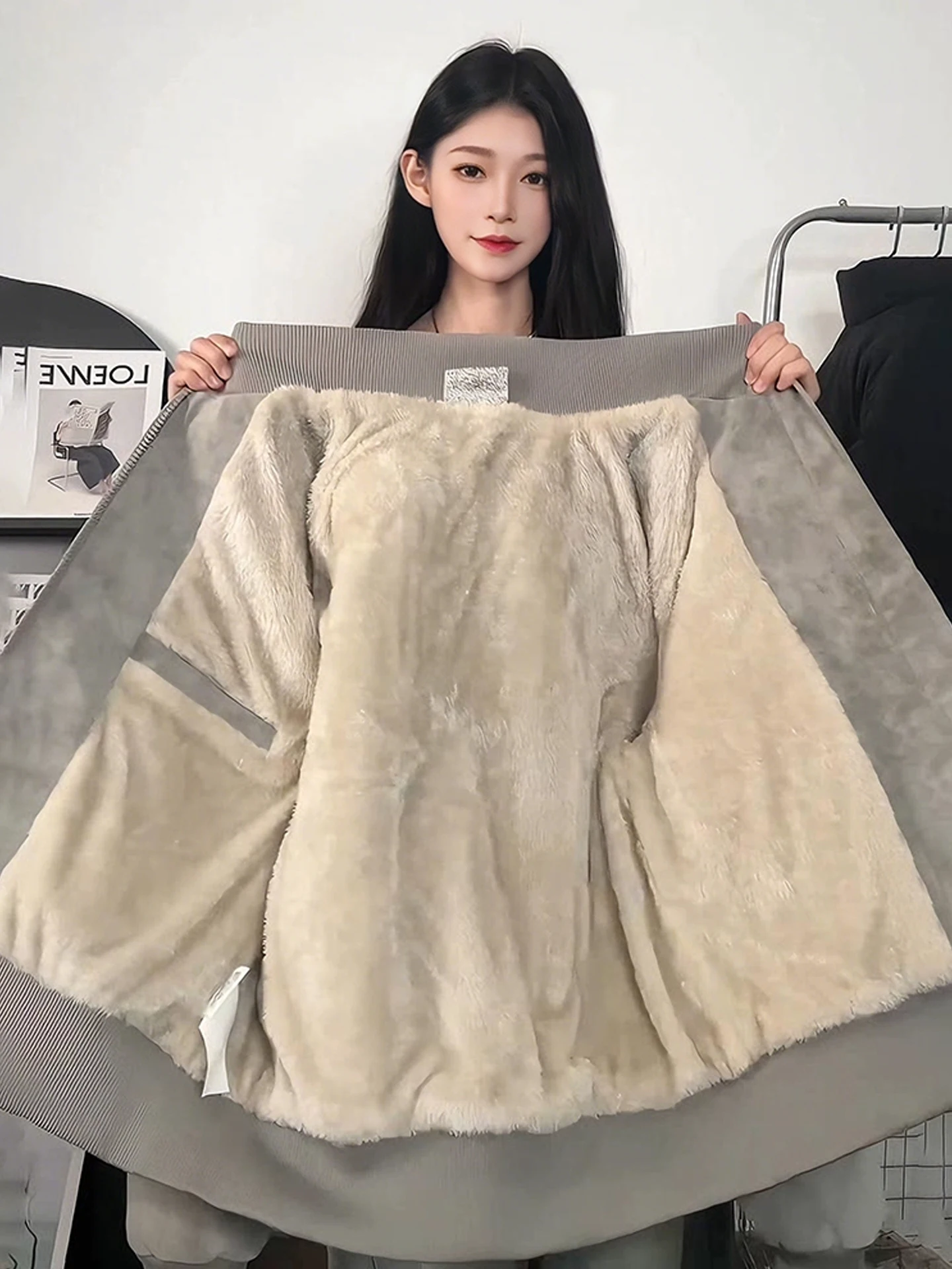 

ay Dyed Leather Jaet Fake Mink Outerwear Cotton Coat Men Women Winter Fce Thi Warm Cotton Clothes American ort Sle