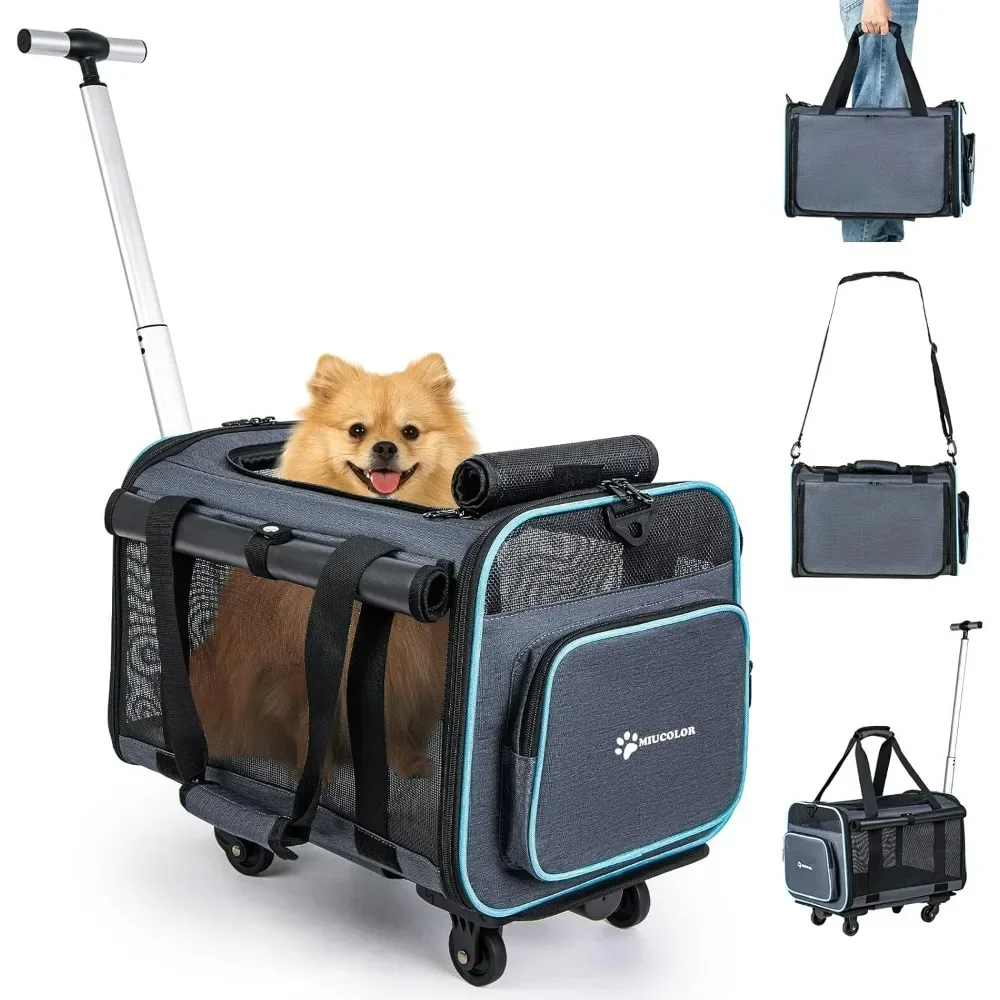 

A Pet Carrier with Wheels, Airline & TSA Approved, Cat/Dog Travel Soft Carrier Bag, Rolling Pet Backpack with Telescopic Handle