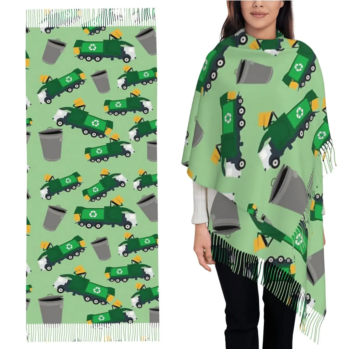 

Recycling Garbage Truck Pattern Scarf Tassel Scarves Women Soft Warm Shawls and Wraps Long Fall Winter Shawl Wrap
