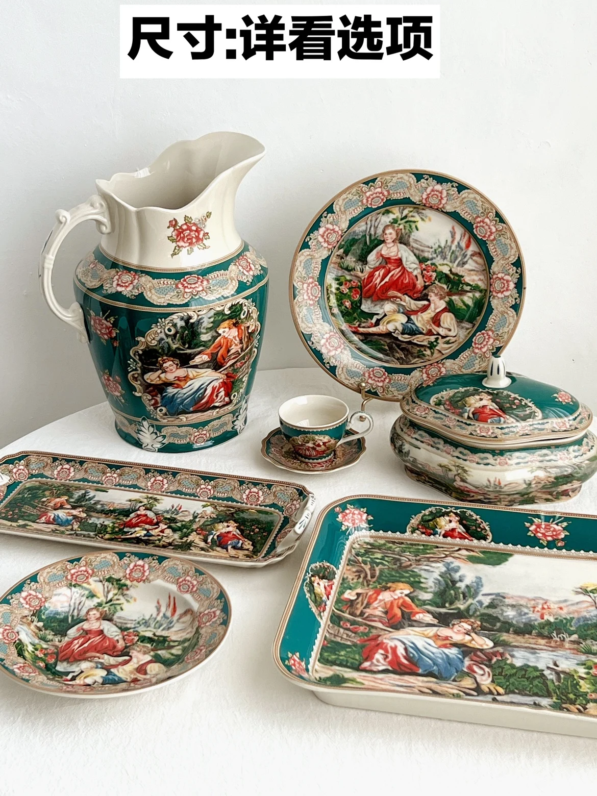 European famous painting figures, rare vintage dark green ceramic plates in the UK