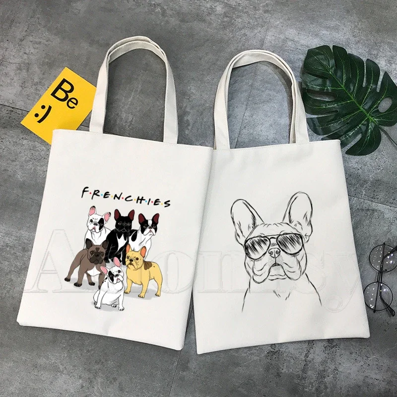 French Bulldog Shopping Bag Grocery Handbag Bolsas De Tela Tote Bolsa Shopping Bag Jute Tote Fabric Custom