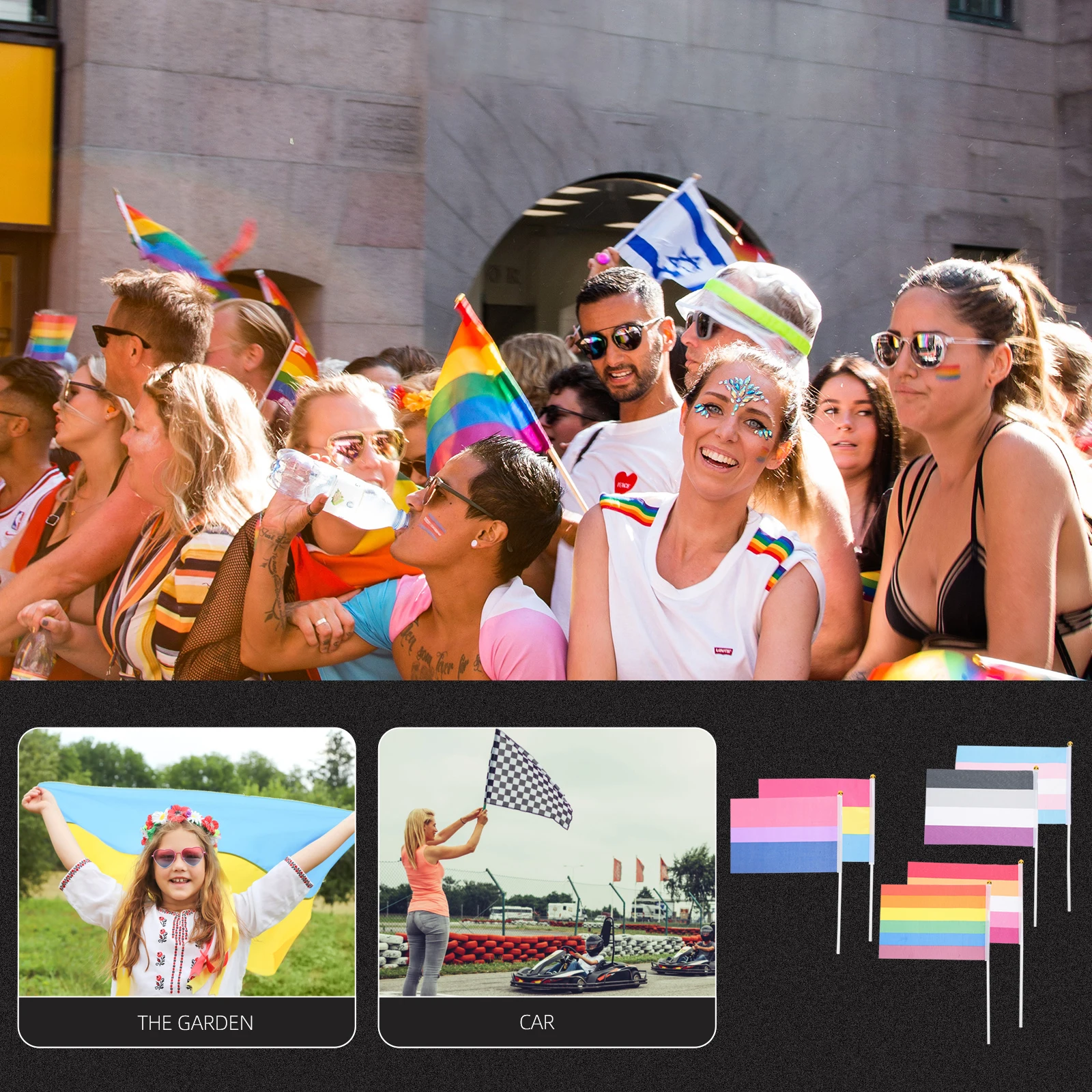 

30pcs Party Flags Hand Held Festival Gay Pride Polyester Lightweight Reusable No Fading Indoor Outdoor Decoration