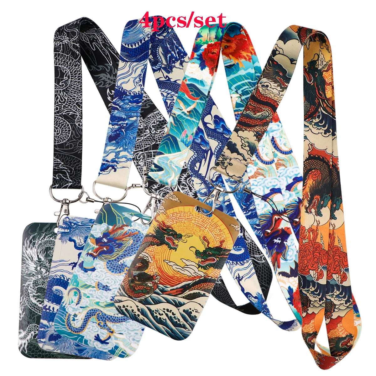 

4pcs/set Dragon Art Painting Lanyards for Keys Neck Strap ID Card Badge Holder Hang Rope Phone Straps Keychain Accessories Gifts