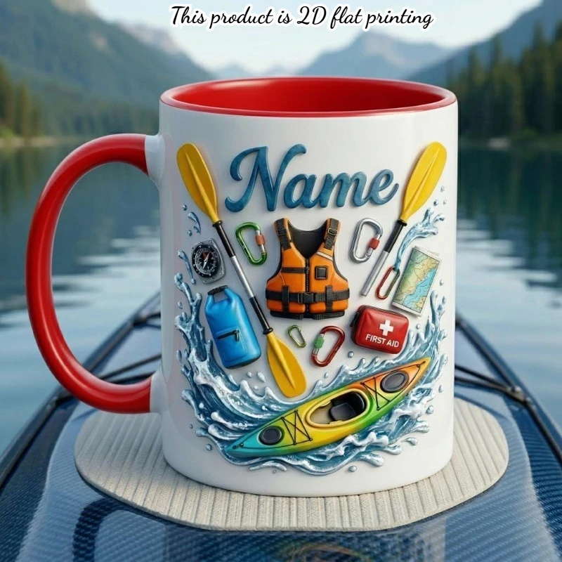 1pc Custom Kayak Outdoor Mug 11 Oz Ceramic 2D Flat Printing Personalized Name Perfect for Kayaking Camping Adventure Outdoor Ent