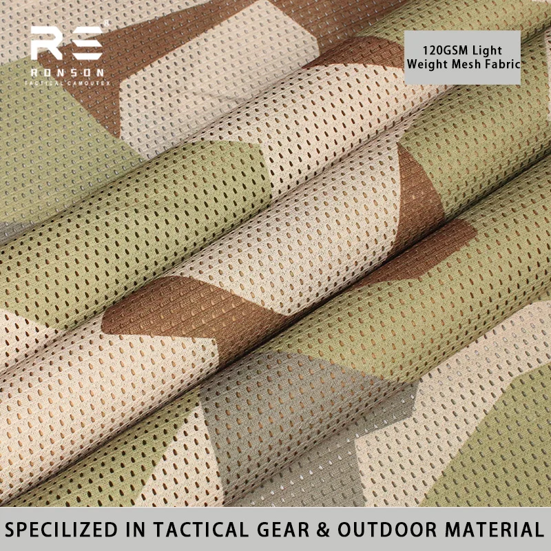 M90K Swedish Desert Camouflage Mesh 120gsm Light Weight Polyester Printed Anti-static Mesh Fabric for Tactical Face Mask Scarf