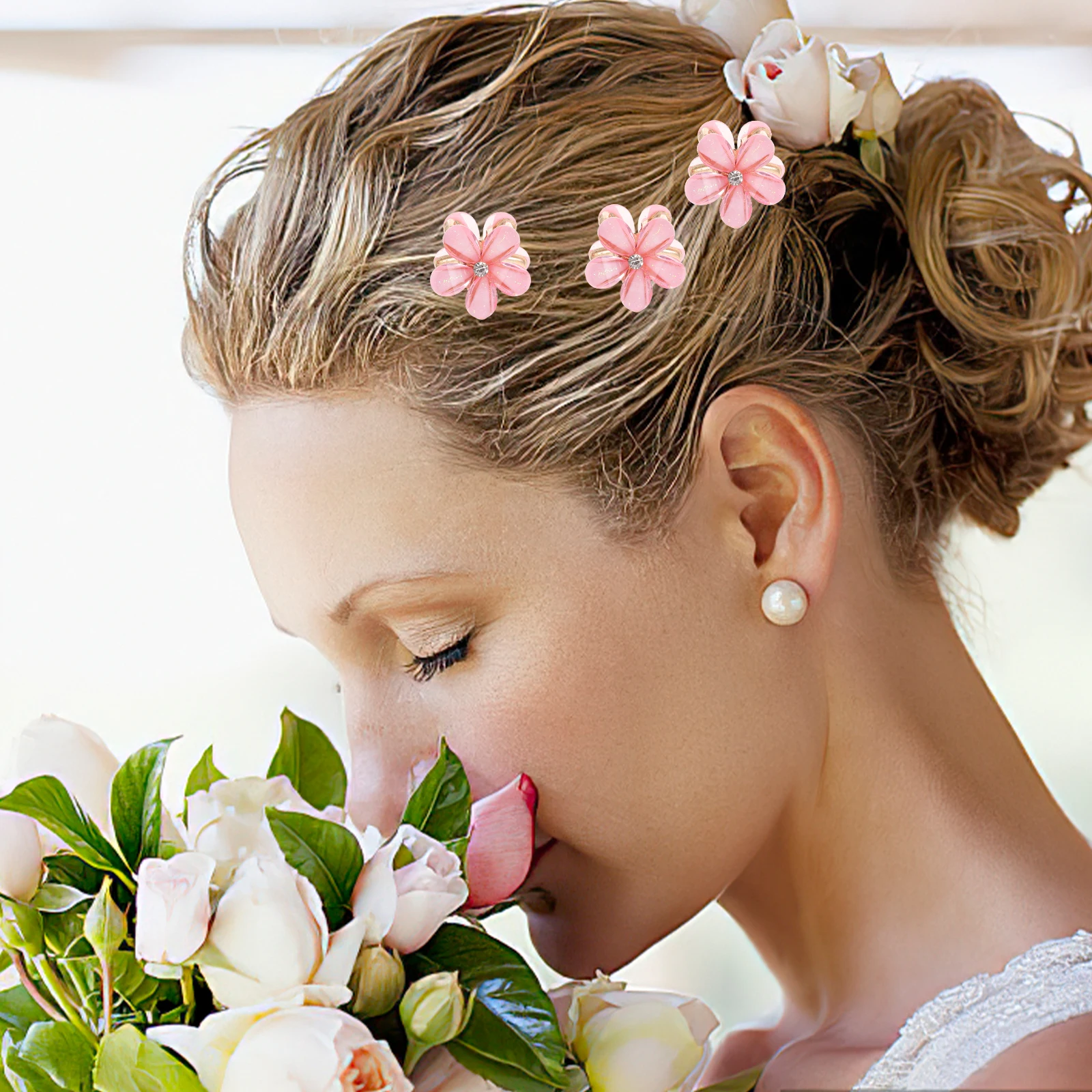 

20pcs Mini Flower Claw Clips Small Jaw Hair Accessories for Women Styling Decorative Crystal Pink Versatile Curly Straight Long
