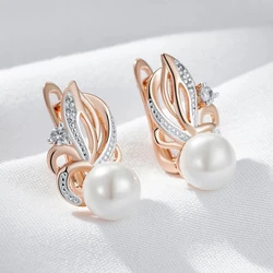 Wbmqda Luxury Pearl Drop Women's Earrings 585 Rose Gold Silver Mixed Color Retro Wedding Party Fine Jewelry