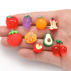 20pcs Resin Fruits Charms Grape strawberry avocado Peach Apple Pendant DIY Earrings Necklace for Jewelry Making Accessories W364
