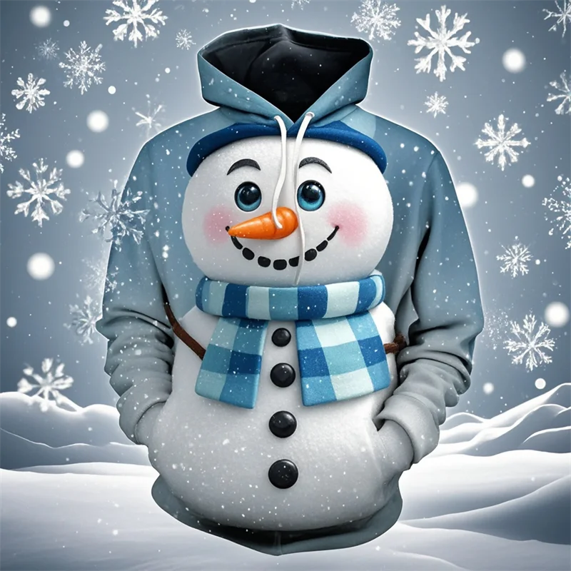 Christmas Hoodies Snowman 3D Print Sweatshirts  For Men Women Long Sleeve Y2k  Streetwear Oversized Pullovers Tops Kids Clothing