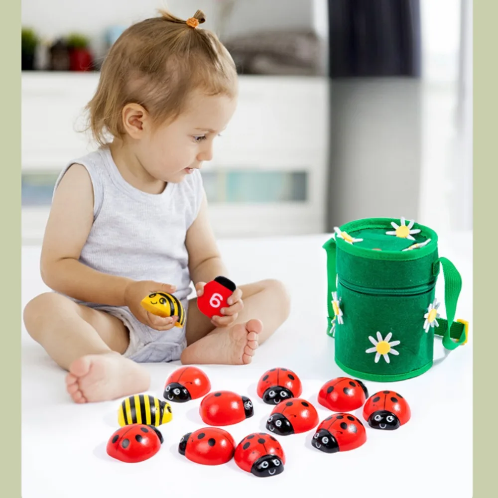 Montessori Toddler Ladybug Wooden Counting and Number Matching Sorting Toy - Develop Fine Motor Skills, Educational Toy Gift